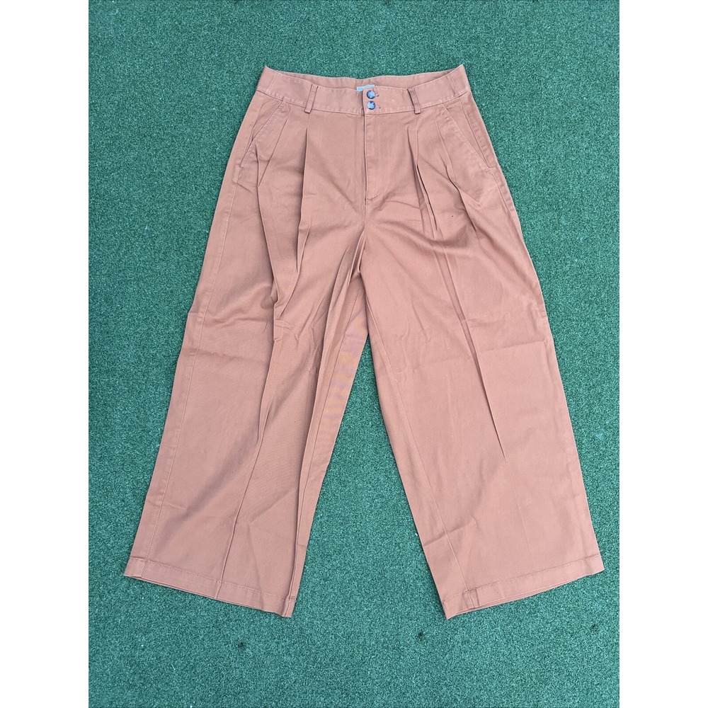 New MADEWELL Pleated Wide-Leg Pants Cropped #G7642 in Burnt Orange Sz 10 W8192